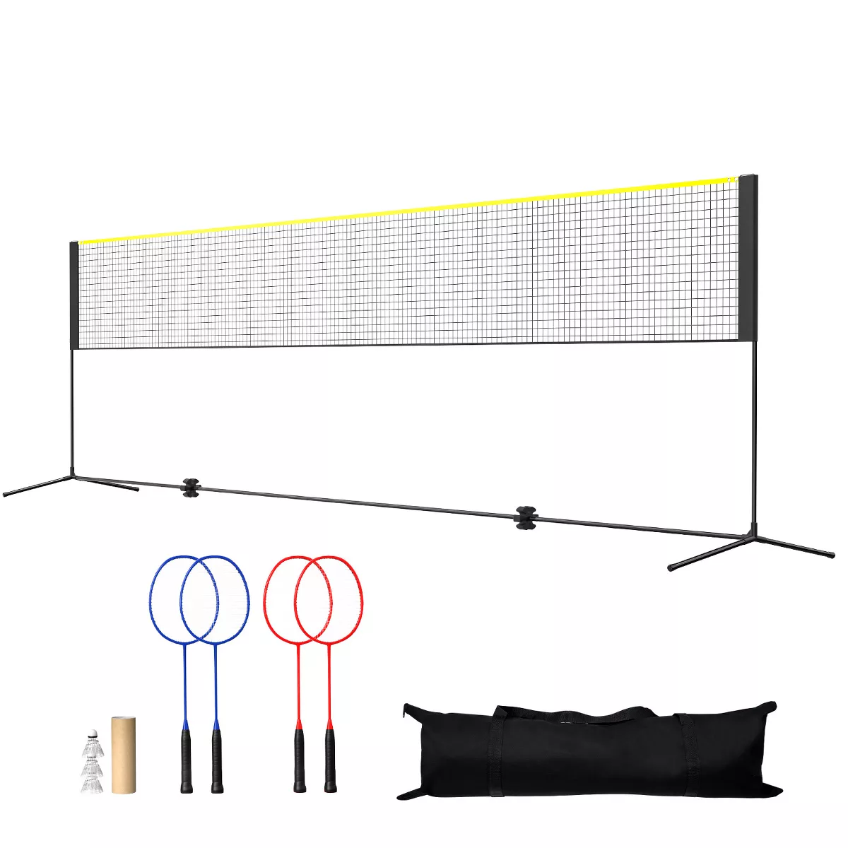Badminton Net, Height Adjustable Volleyball Net, 20ft Wide Foldable Pickleball Net, Portable Tennis Net Set with Poles, Stand, Bag, Rackets