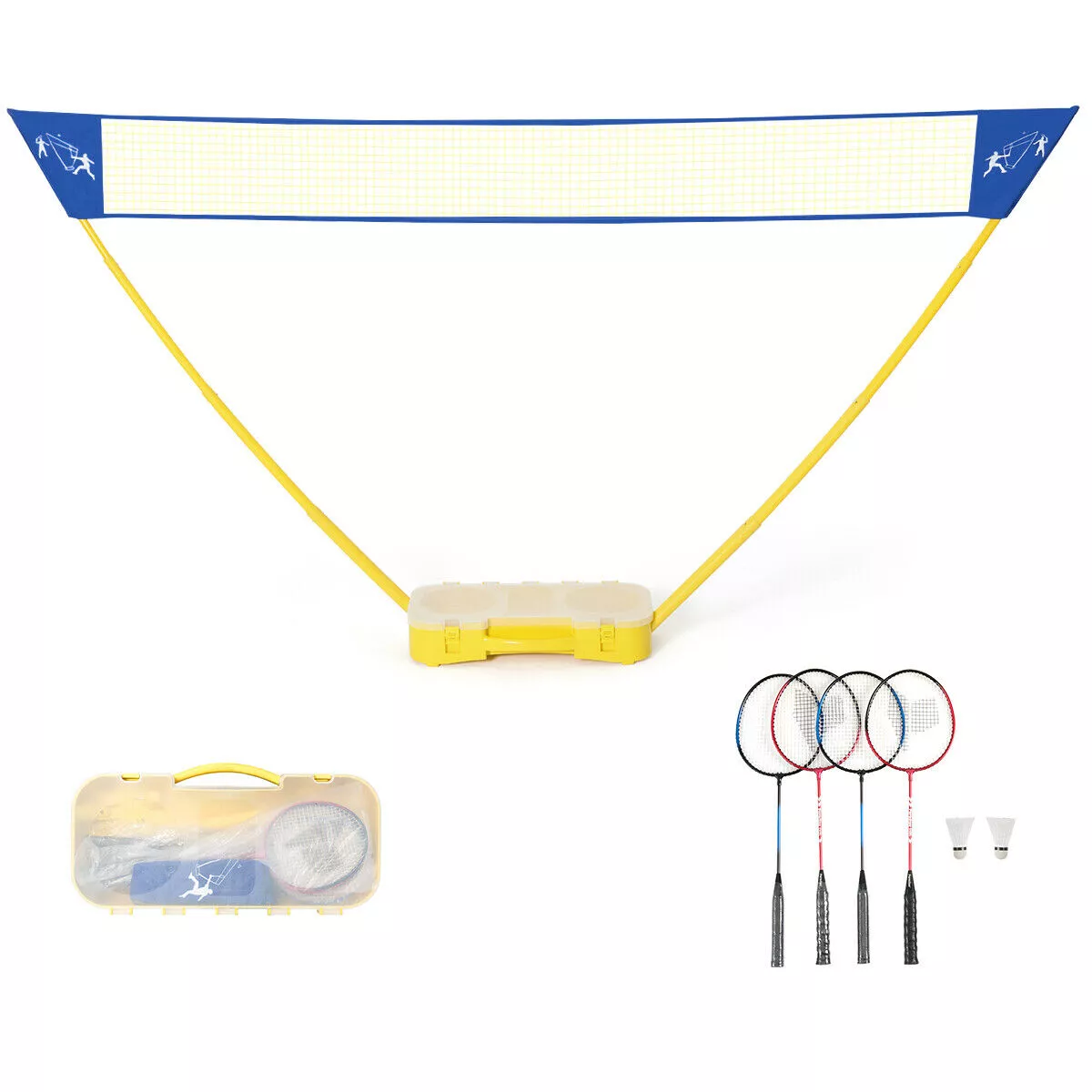 Portable Badminton Set Folding Tennis Badminton Volleyball Net w/ Stands Case
